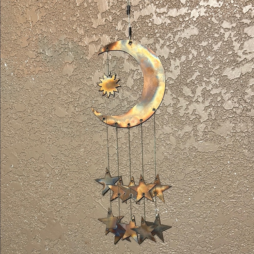 Rustic Metal Moon and Stars Wall Hanging